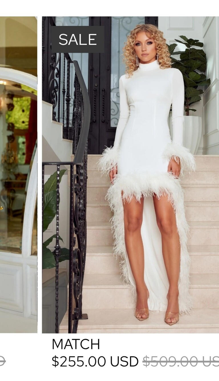 New Abyss White Feather Dress Size L
